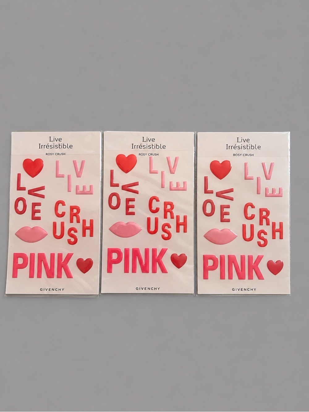 Givenchy Pink Sticker Set of 3 Sealed Hearts Lips Letters Rare